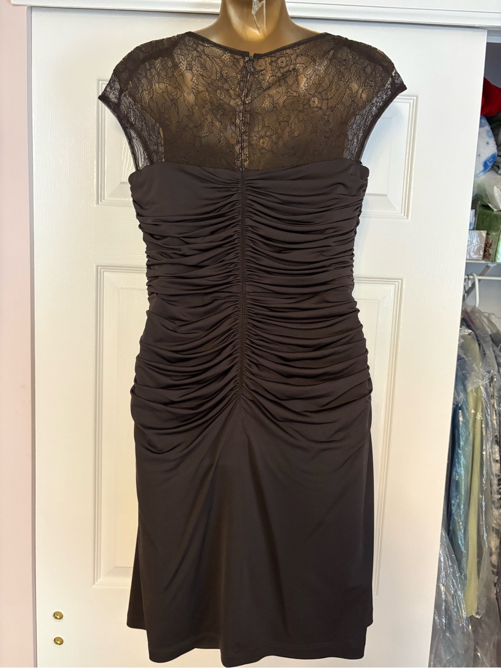 Tadashi Shoji Ruched Lace Mini Dress